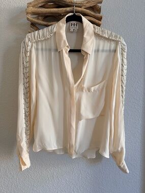 Haute Hippie top Button-Down VTG Shoulder Trim sz S blouse